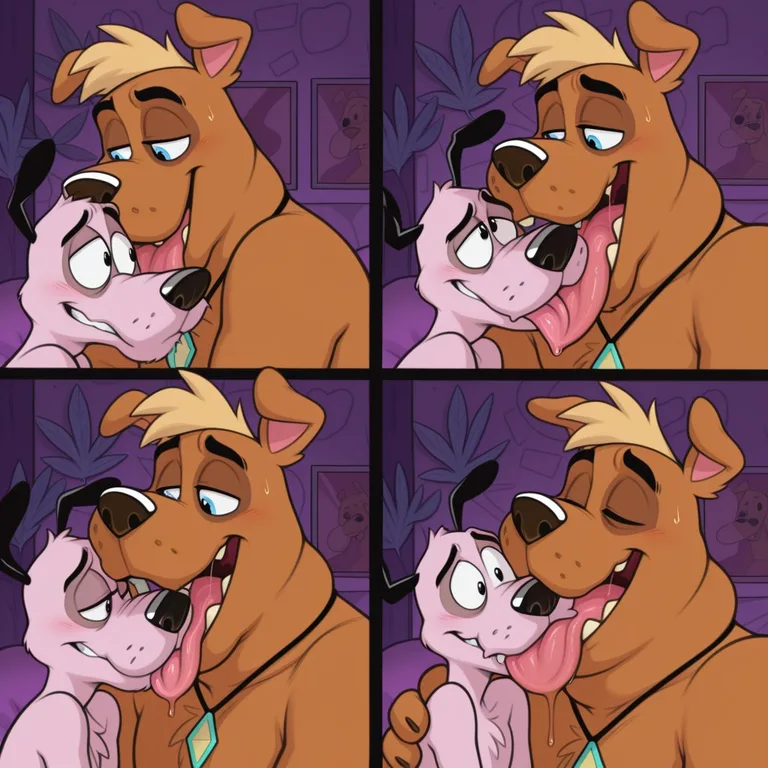Two Furry Characters Embracing in a Romantic Forest Glade