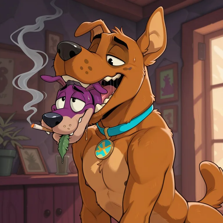 Scooby Doo And Courage The Cowardly Dog In A Cartoon Scene