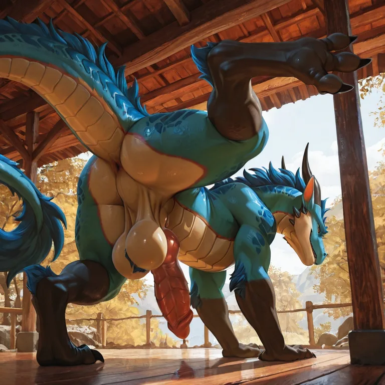Majestic Furred Dragon Presenting on All Fours