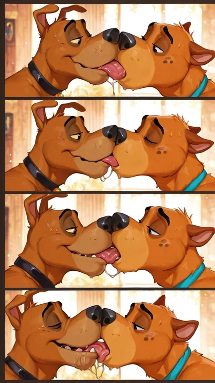 Cartoon Dogs Kissing Passionately