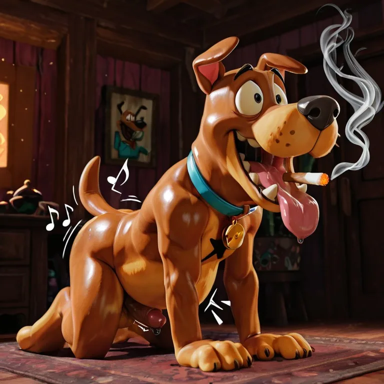 Courage the Cowardly Dog in Surreal Stoner Scene Realistic