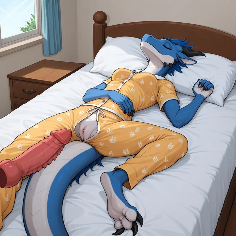 Sleeping Dragoness in Pajamas, Bedroom Scene