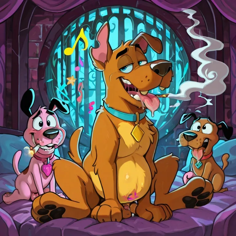 Courage the Cowardly Dog in Neon Rainbow Scene