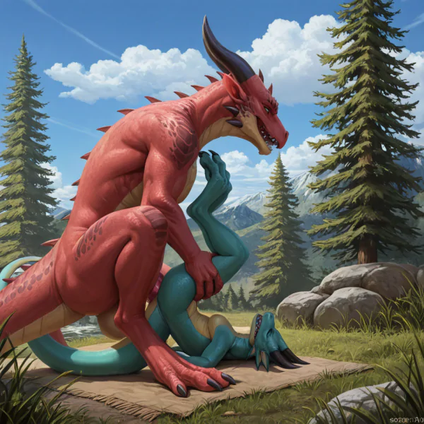 Feral Dragon Mating with Kobold Female