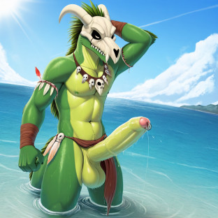 Lime Dragon Warrior at Ocean's Edge
