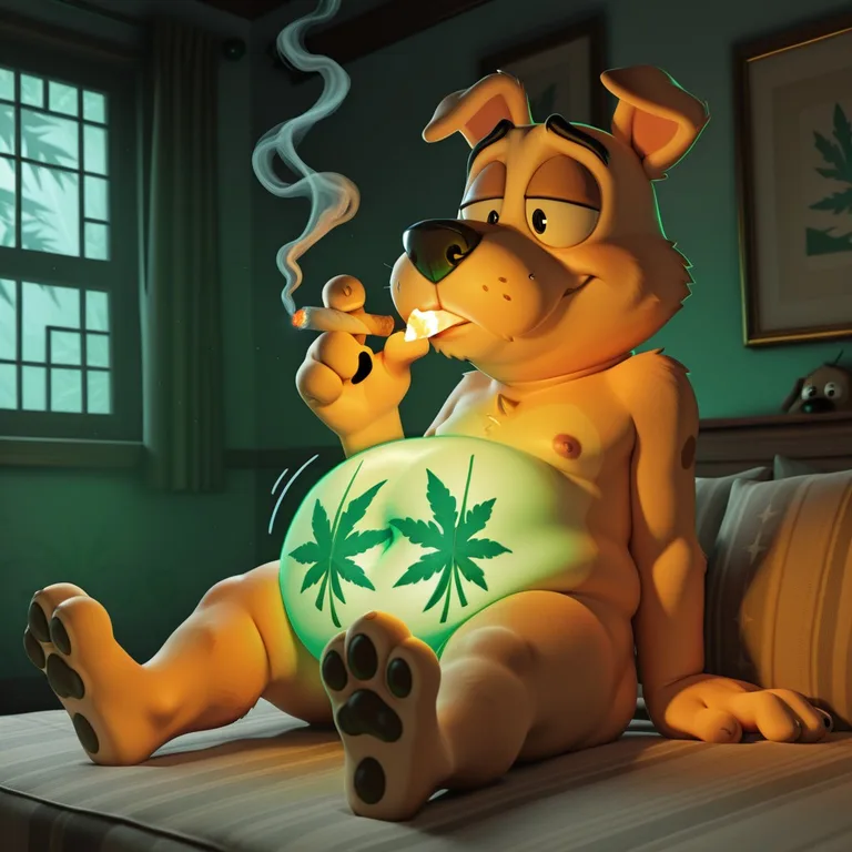Nervous Blonde Triple Dog Smokes Joint in Night Glow