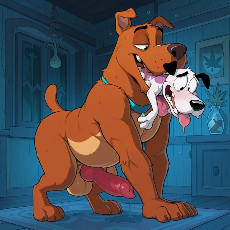 Two Toony Dogs In Romantic Embrace