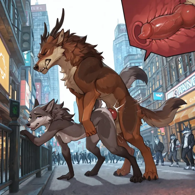 A Wolf and Dragon in the City Glare