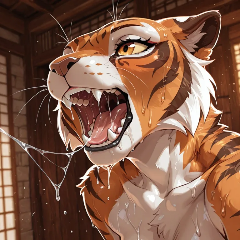 Tigress With Wet Mouth And Saliva Strand