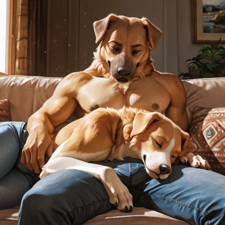 Man and Dog Bonding on Couch