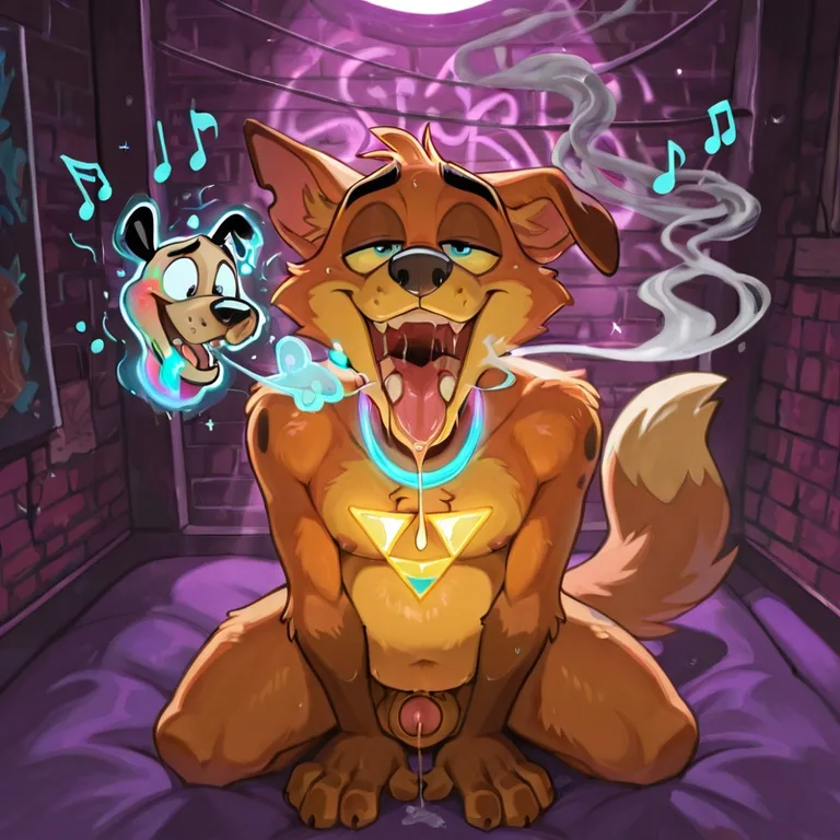 Courage the Cowardly Dog in Neon Rainbow Scene