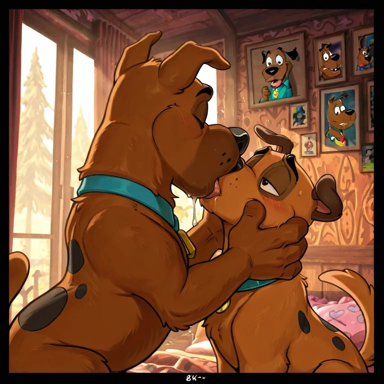Cartoon Dogs Sharing a Tender Kiss