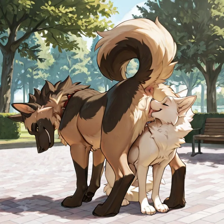Two Akita Inu Dogs in a Sunny Park