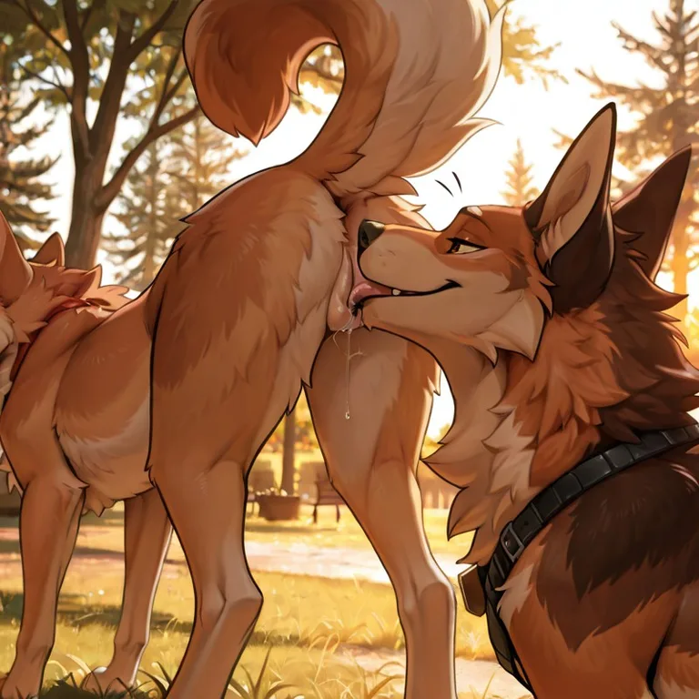 White Shepherd and Akita in a Sunlit Park