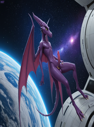 Alien with Penis Wings in Galactic Space