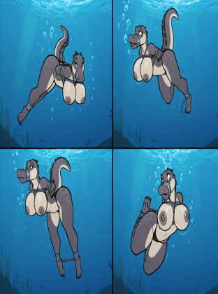 Crocodile Woman Stripping Underwater