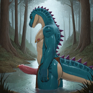 Stegosaurus in Rainy Forest