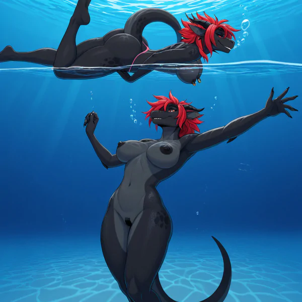 Sultry Dragoness Sinking Underwater