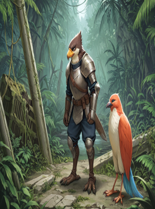 Avian Warrior in Rainy Ruins