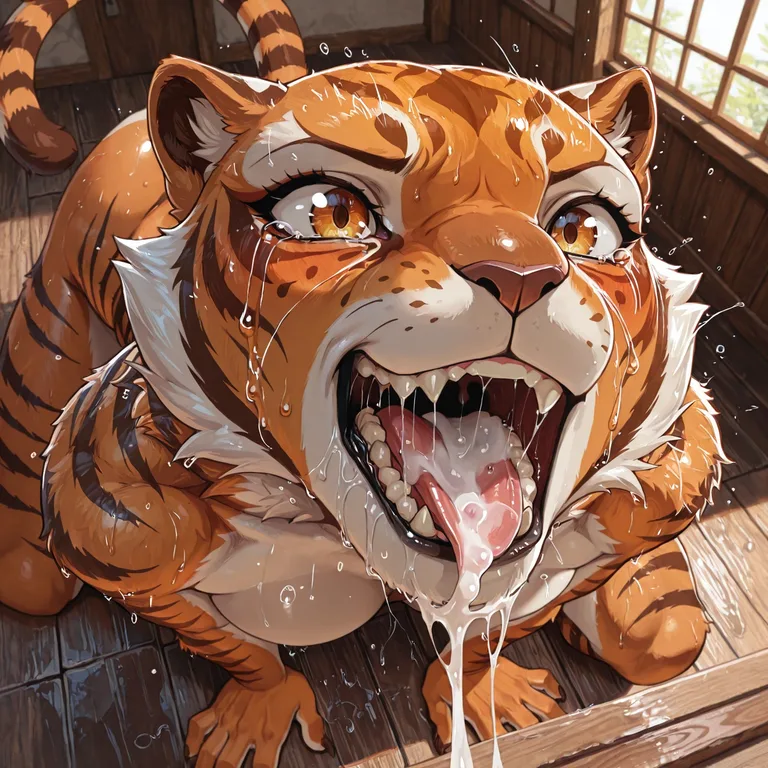 Tigress With Wet Mouth And Tears Crying From Above
