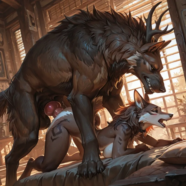 Mountain Wolf and Dragon in Forest Clearing