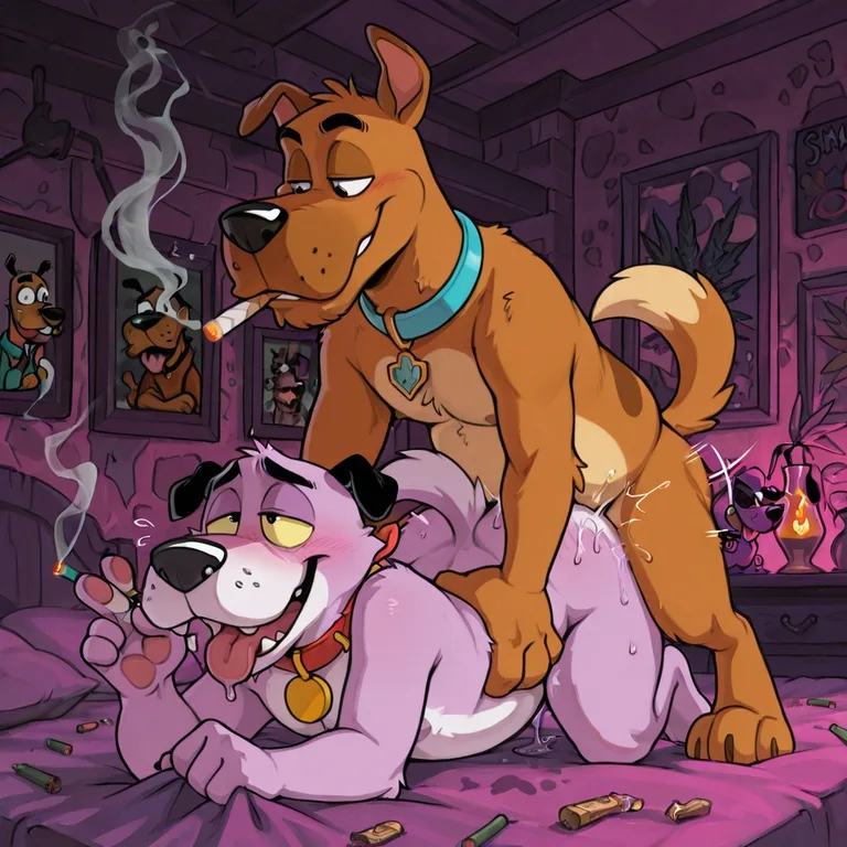 Courage the Cowardly Dog and Scooby Doo Romantic Moment Sexy Toony Male