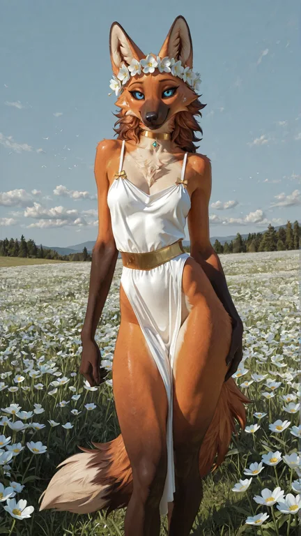 Maned Wolf Woman in Floral Field