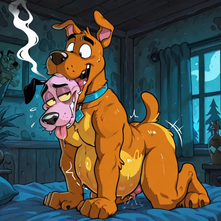 Scooby and Courage in a Hazy Field