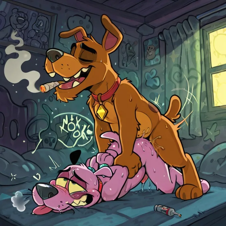 Anthro Canine Duo in Passionate Embrace