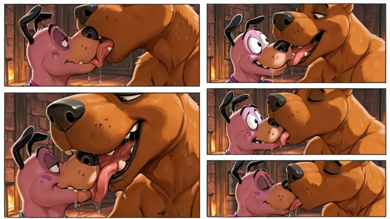 Cartoon Dogs Engaged in Intimate Moment