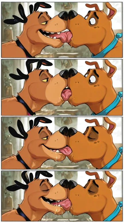 Scooby Doo and Courage French Kissing