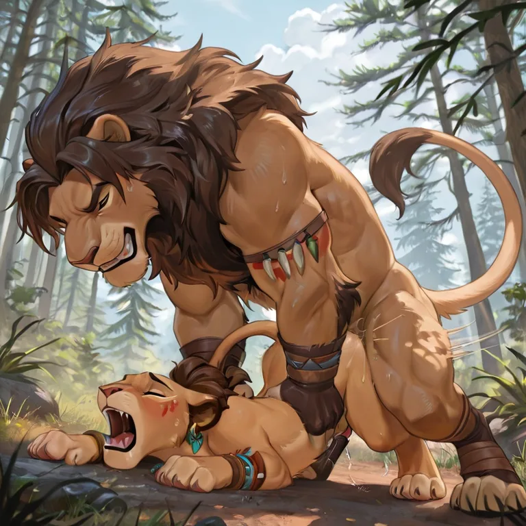 Fierce Lions in Tribal Combat