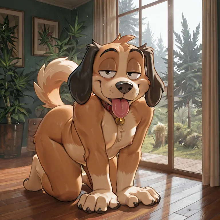 Chill Toon Dog Enjoying Marijuana