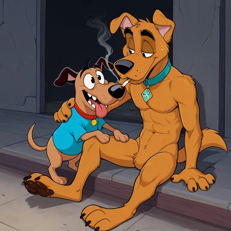 Animated Canines Enjoying a Chill Smoke Session