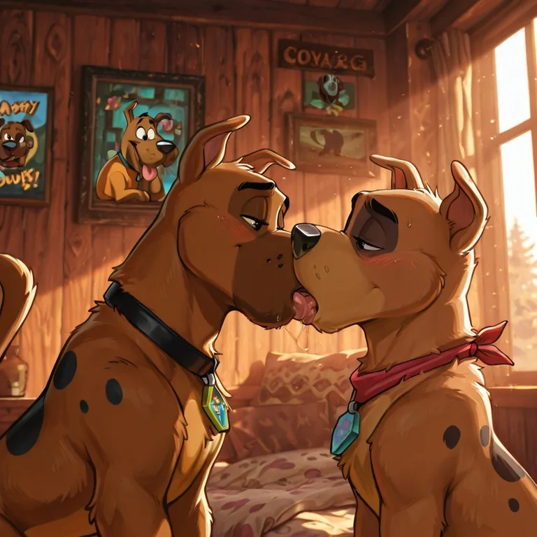 Animated Canines Sharing a Kiss
