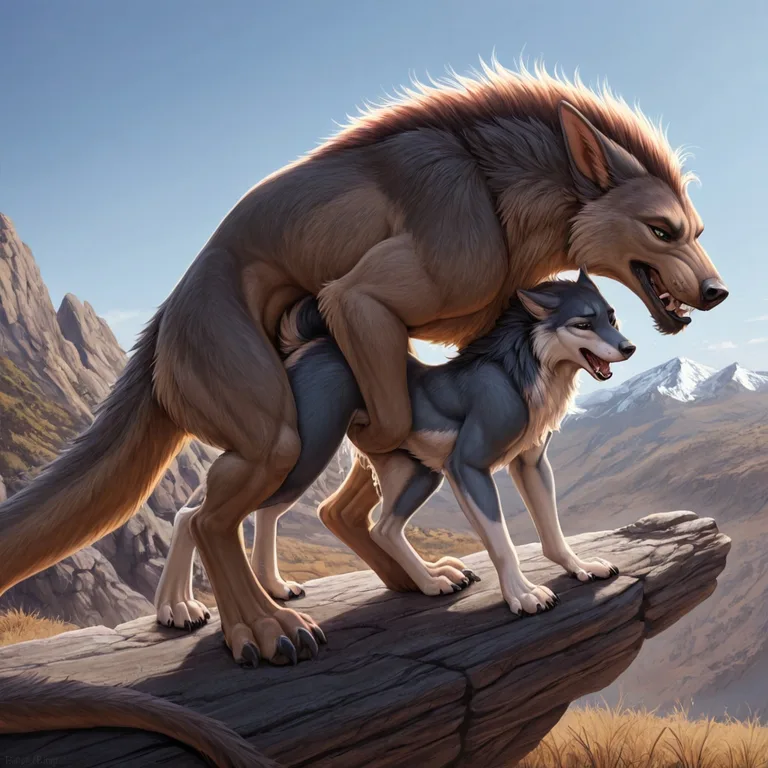 Wolf Mounting Dragon in Passionate Embrace