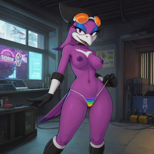 Anthro Swallow Mechanic in Neon Garage
