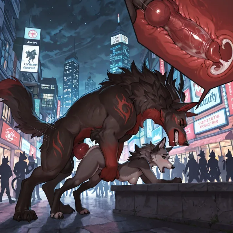A Wolf and a Dragon in a City Crowd