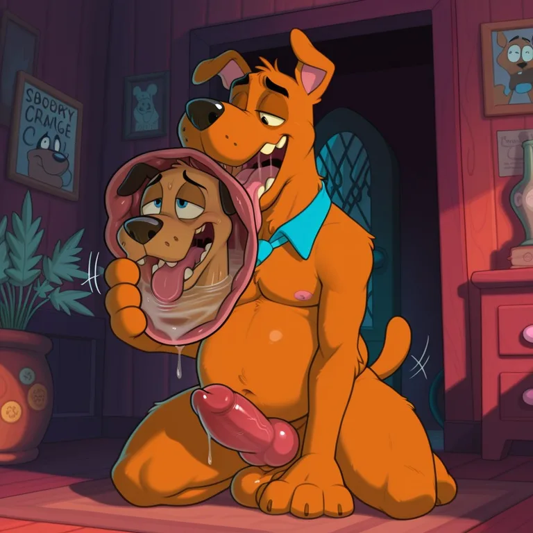 Two Cartoon Dogs In A Rainbow Glow