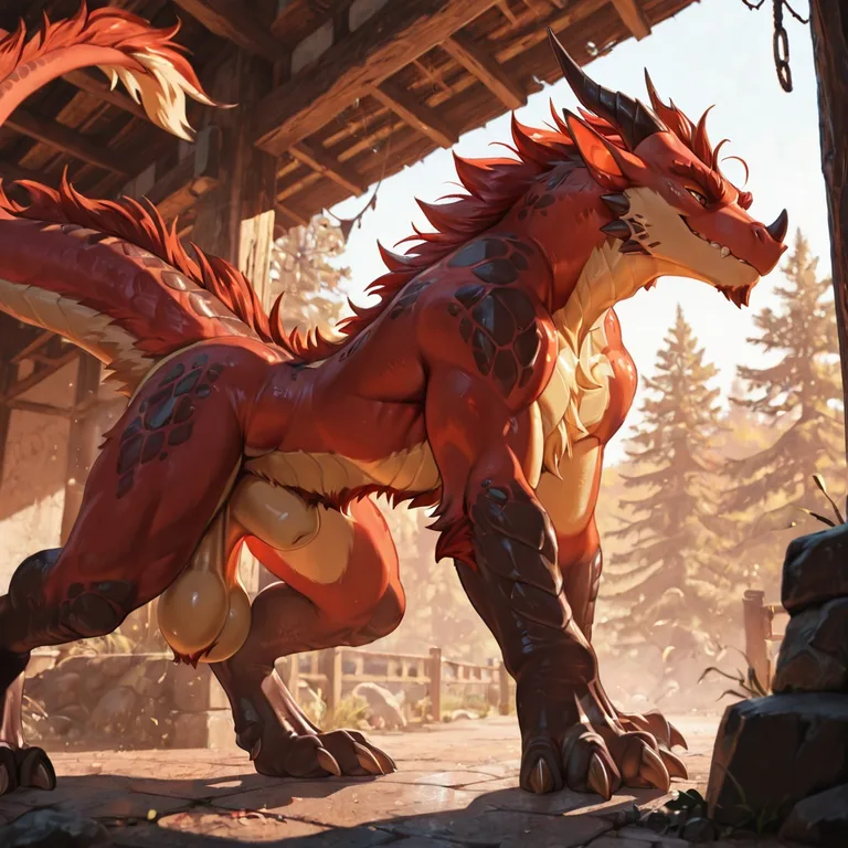Majestic Furred Dragon in Feral Pose