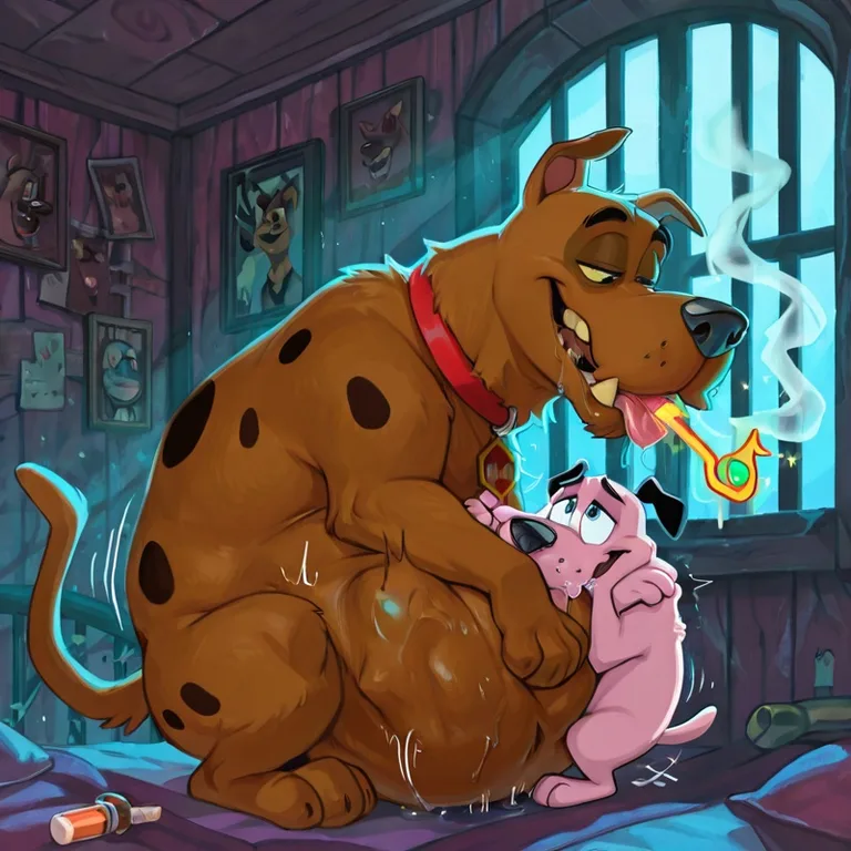 Courage the Cowardly Dog Entangled in Rainbow Vore Scene