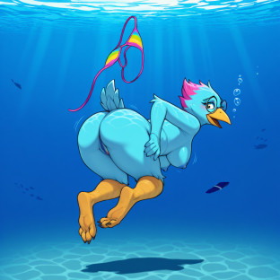Elderly Avian Stripping Underwater