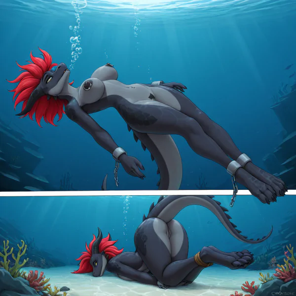 Dragon Woman Sinking Underwater