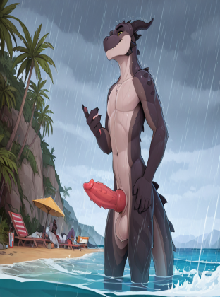 Majestic Dragon on Rainy Beach
