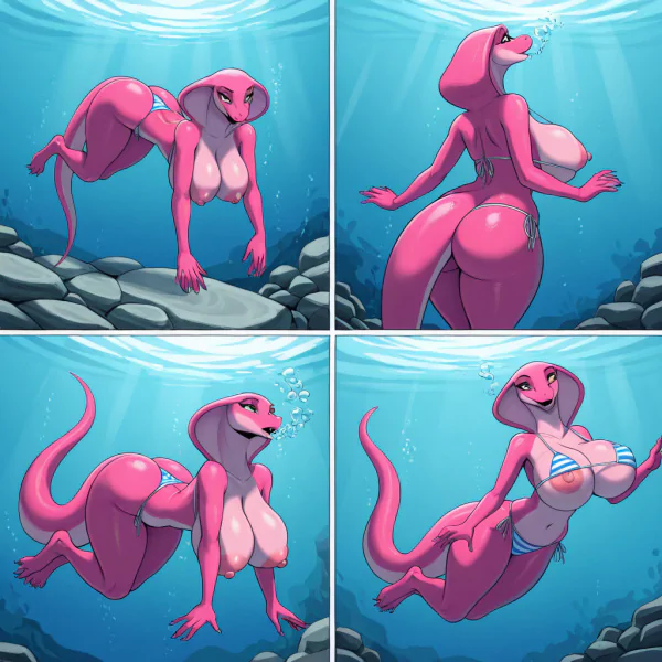 Pink Cobra Stripping Underwater