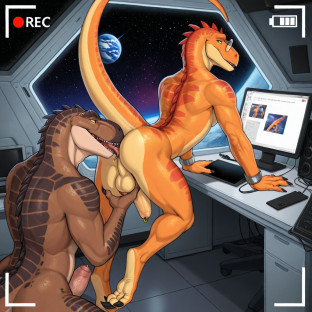 Raptor Dinosaur in Space Station Room