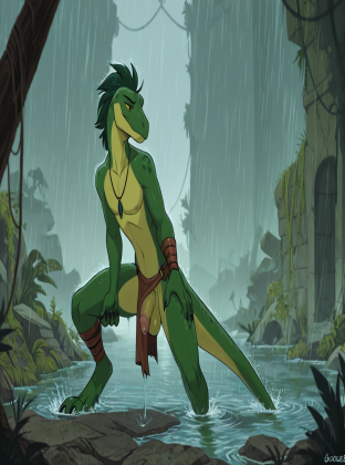 Prehistoric Raptor in Jungle Ruins
