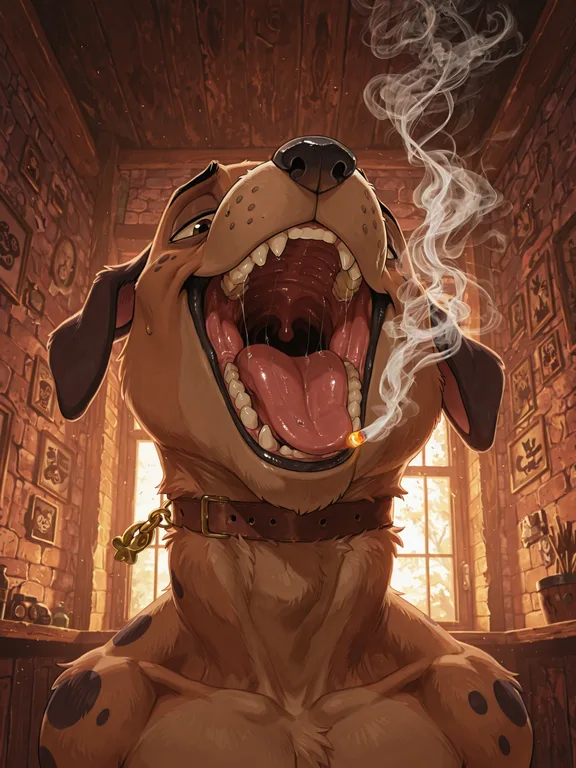 Courage the Cowardly Dog Smoking with Wide Open Mouth