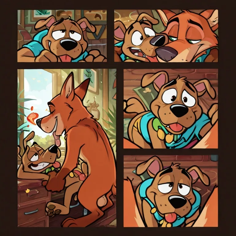 Male Cartoon Dogs High and Aroused