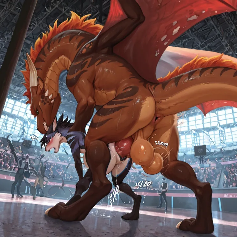 Feral Wolf Mounting Dragoness, Intense Mating